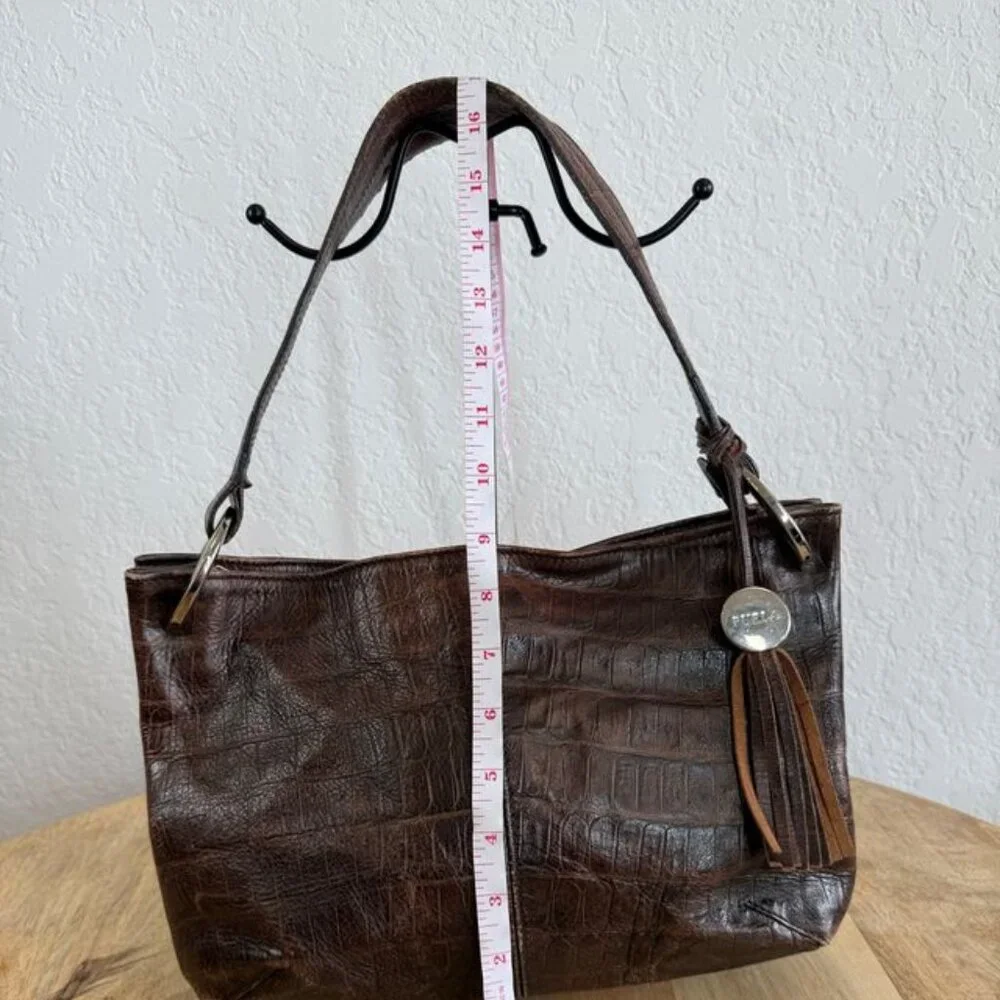 Furla Croc Embossed Brown Leather Hobo